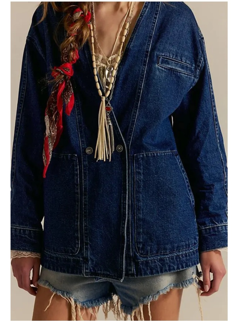 NWT Free People Mathis Denim Blazer Deep Indigo XS
